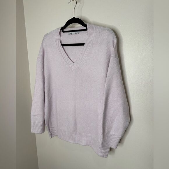Zara Lilac Oversized V-Neck Sweater - Picture 5 of 11